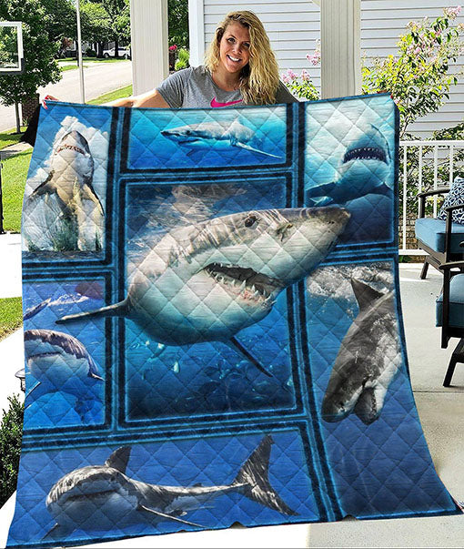 Shark In The Ocean 3D Quilt Blanket Great Customized Blanket Gifts For Birthday Christmas Thanksgiving