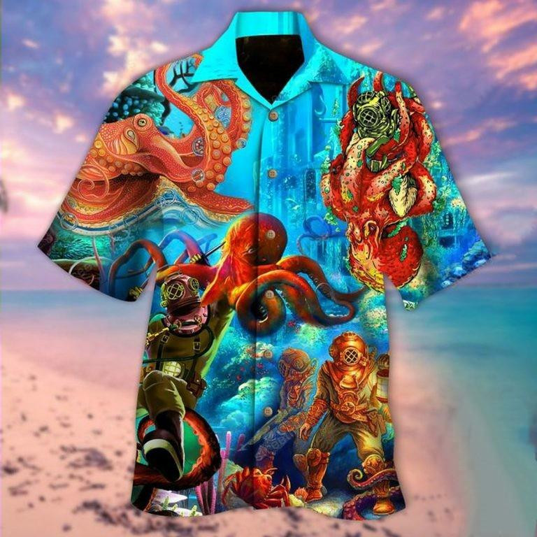 Hawaii Aloha Shirts Diving I Love To Go Down Octopus Ha1402