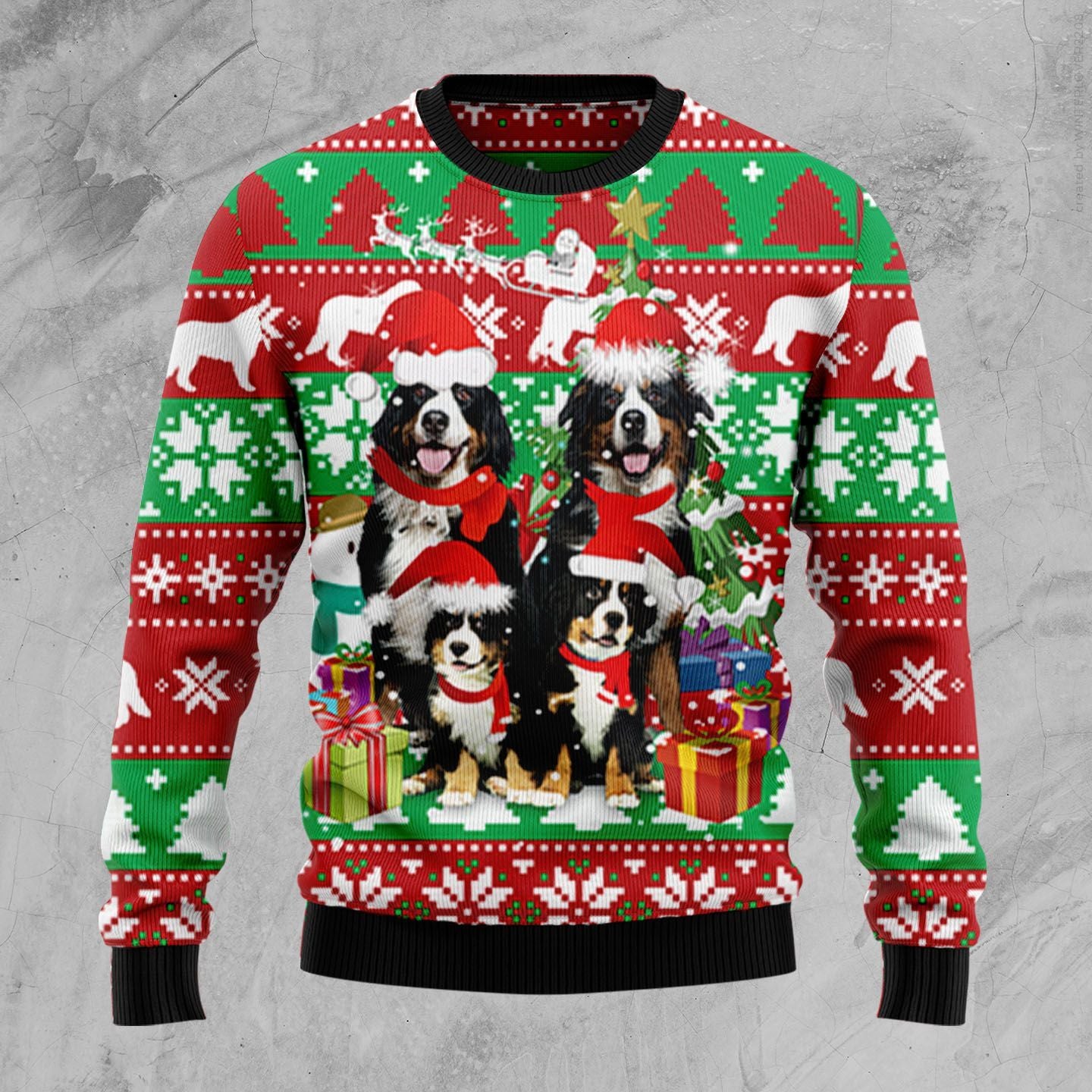 Bernese Mountain Dog Family Sweater, Ugly Christmas Sweater For Dog Lovers