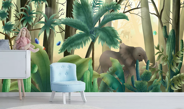 3D Forest Elephant Wall Mural Wallpaper 355