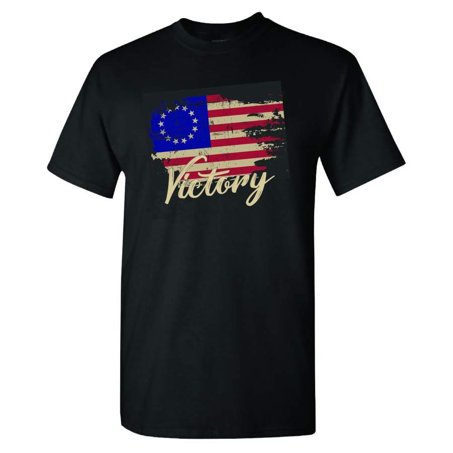 Betsy Ross Distressed Vintage Flag Victory on a Black Shirt