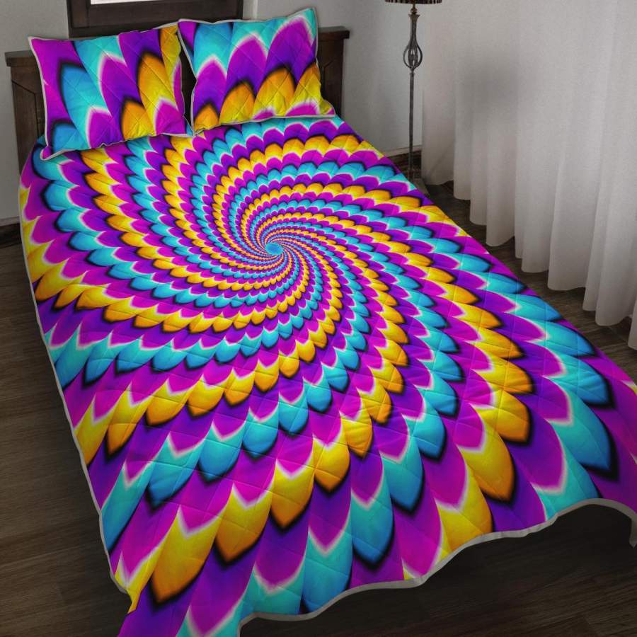 Spiral Colors Moving Optical Illusion Quilt Bed Set