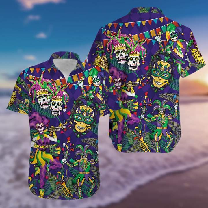 Mardi Gras Clown Skull Happy Purple Halloween Hawaii Shirt For Men And Women Ha26284