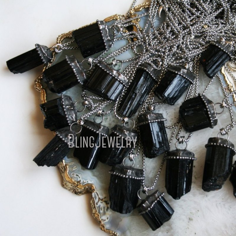 10Pcs NM40608 Raw Black Tourmaline Crystal Necklace Schorl Gemstone Crystal Statement Necklace Goth Witch Wicca Necklace alx