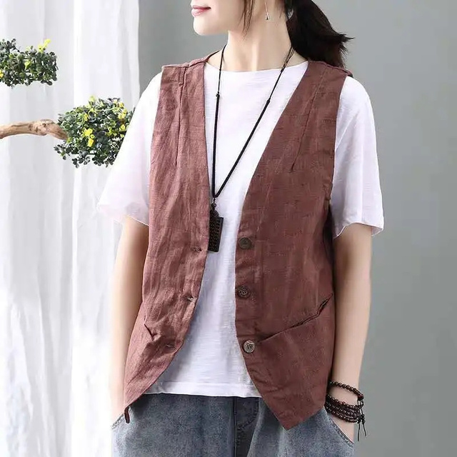 Women’s Vest Waistcoat Summer Clothes 2022 New Retro Casual Jacket Loose Thin Sleeveless V Neck Cardigan Outerwear Tops Female alx