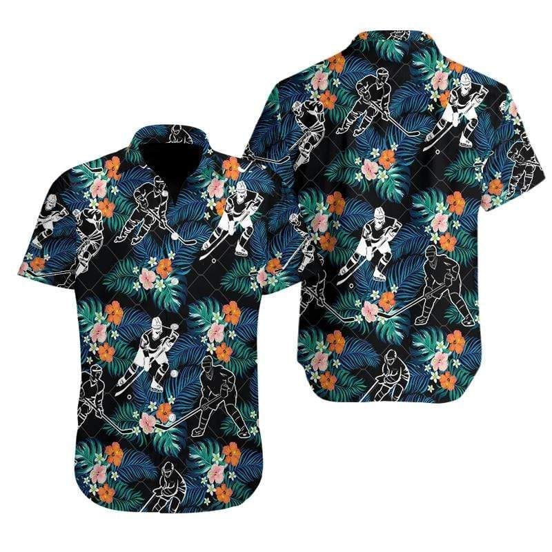 Check Out This Awesome Hockey Player Black Tropical Hibiscus Hawaii Aloha Shirts Ha68066