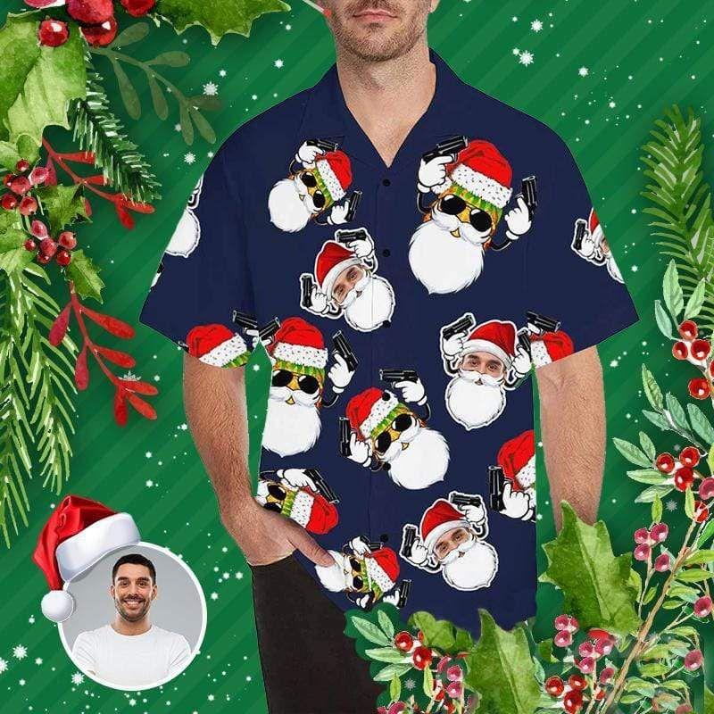 Beach Shirt Funny Custom Face Santa Claus Unisex Hawaiian Aloha Shirts