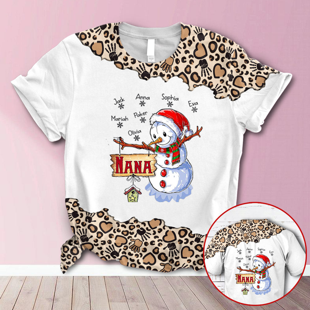 Personalized Nana Snowman Christmas Leopard All Over Print Shirts, For Grandma Hn98 Trhn