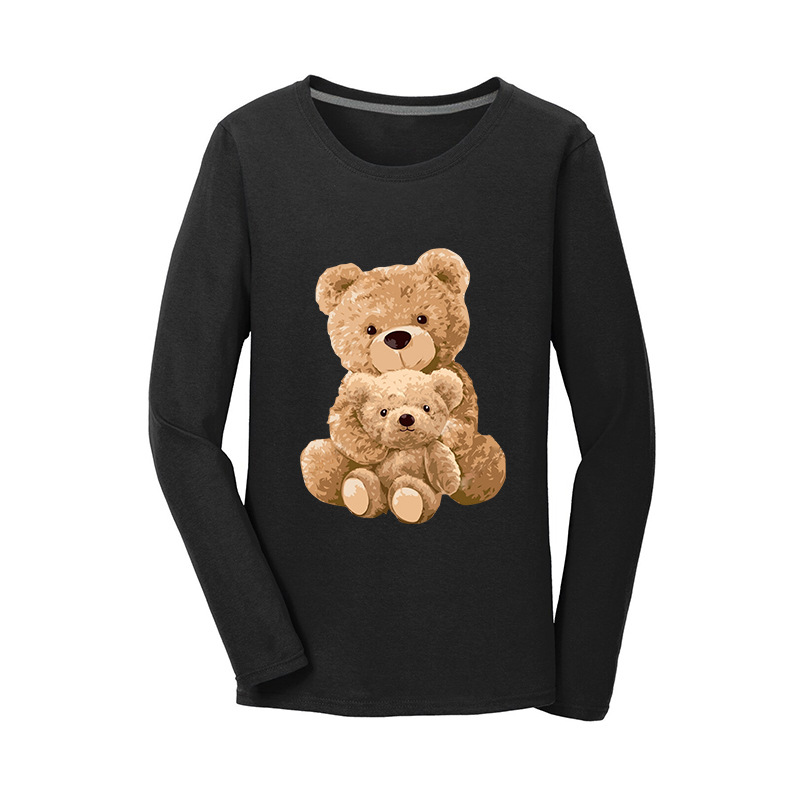 Two Cute Bear Print Long-sleeved Hoodies For Women Winter 100% Pure Cotton Casual Super Dalian Hoodies With Ladies Sweaters XXL alx