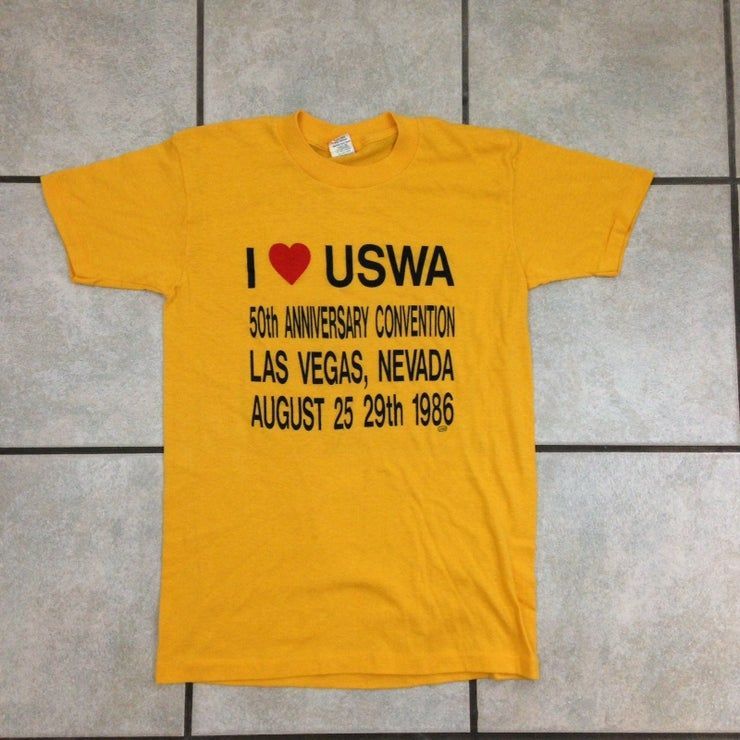 Vintage 80S Uswa Union Las Vegas Convention Yellow 50 50 Shirt