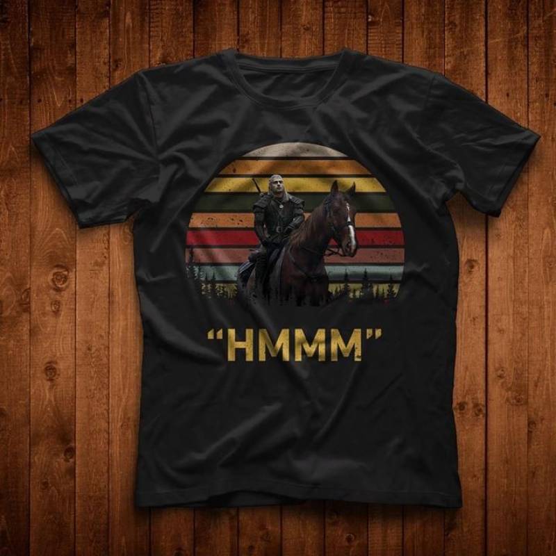 Vintage The Witcher Geralt Riding Horse Hmmm Best Gifts For Movie Lovers Black Men And Women T Shirt S-5Xl