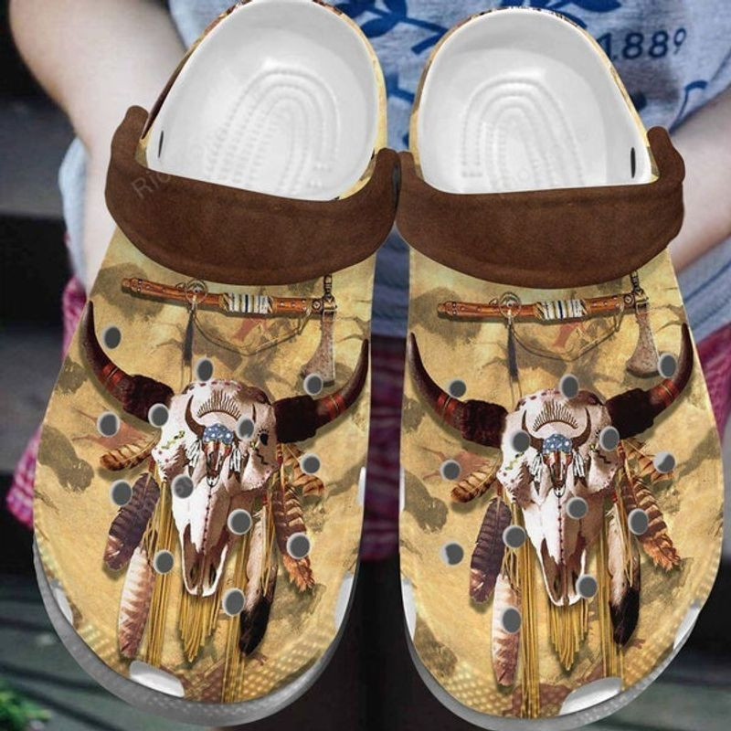 Buffalo Skull Native American clog Shoesshoes Buffalo Skull Native Feather Native American Lovers