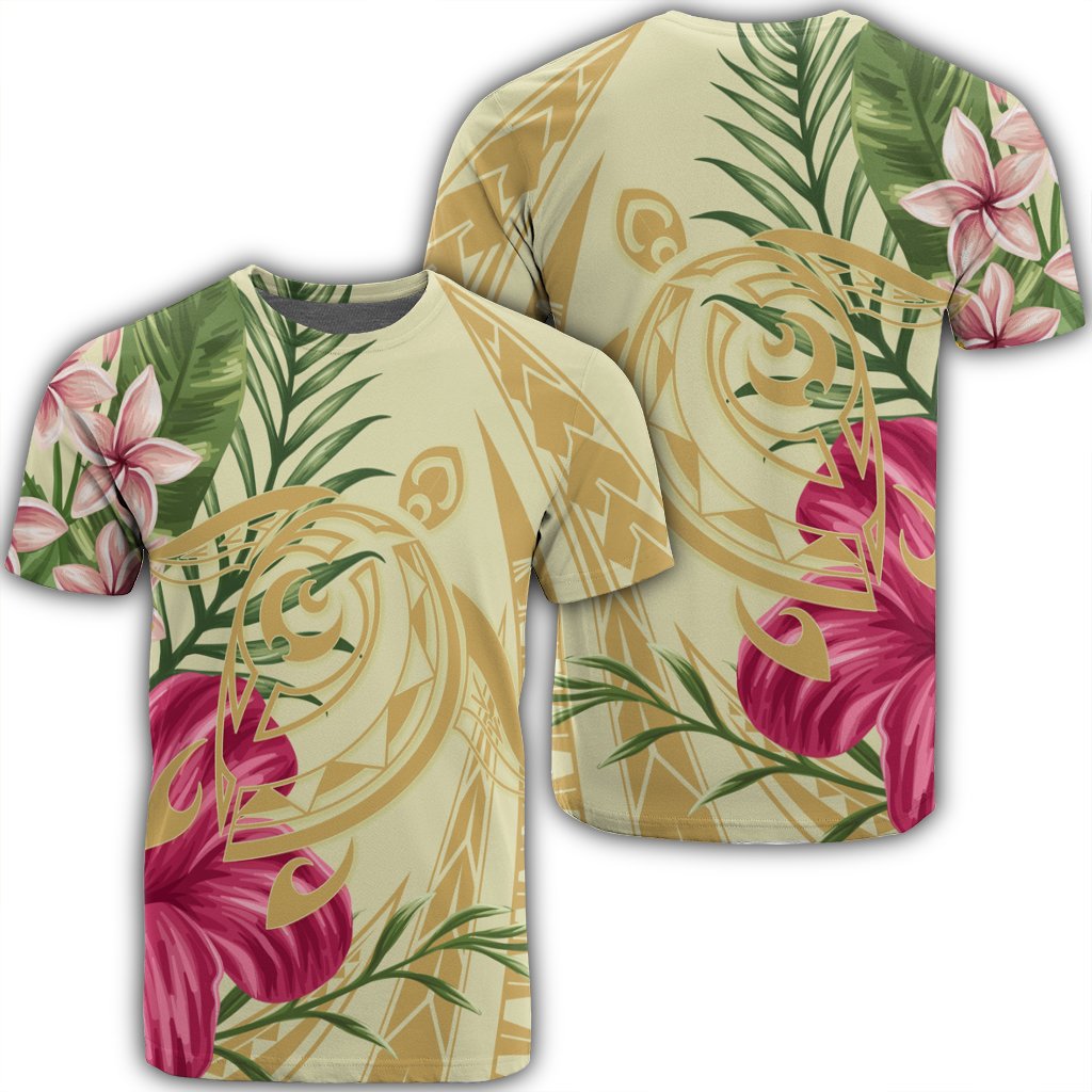 Hawaiian Polynesian Turtle Tropical Hibiscus Plumeria Beige Ah Ha21458