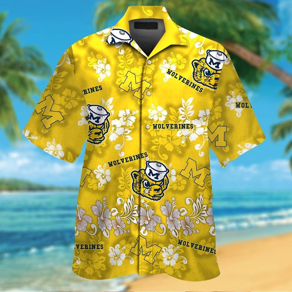 Michigan Wolverines Short Sleeve Button Up Tropical Hawaiian Shirt Ver09