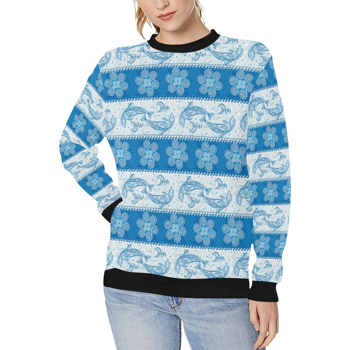 Dolphin Tribal Pattern Women’s Crew Neck Sweatshirt