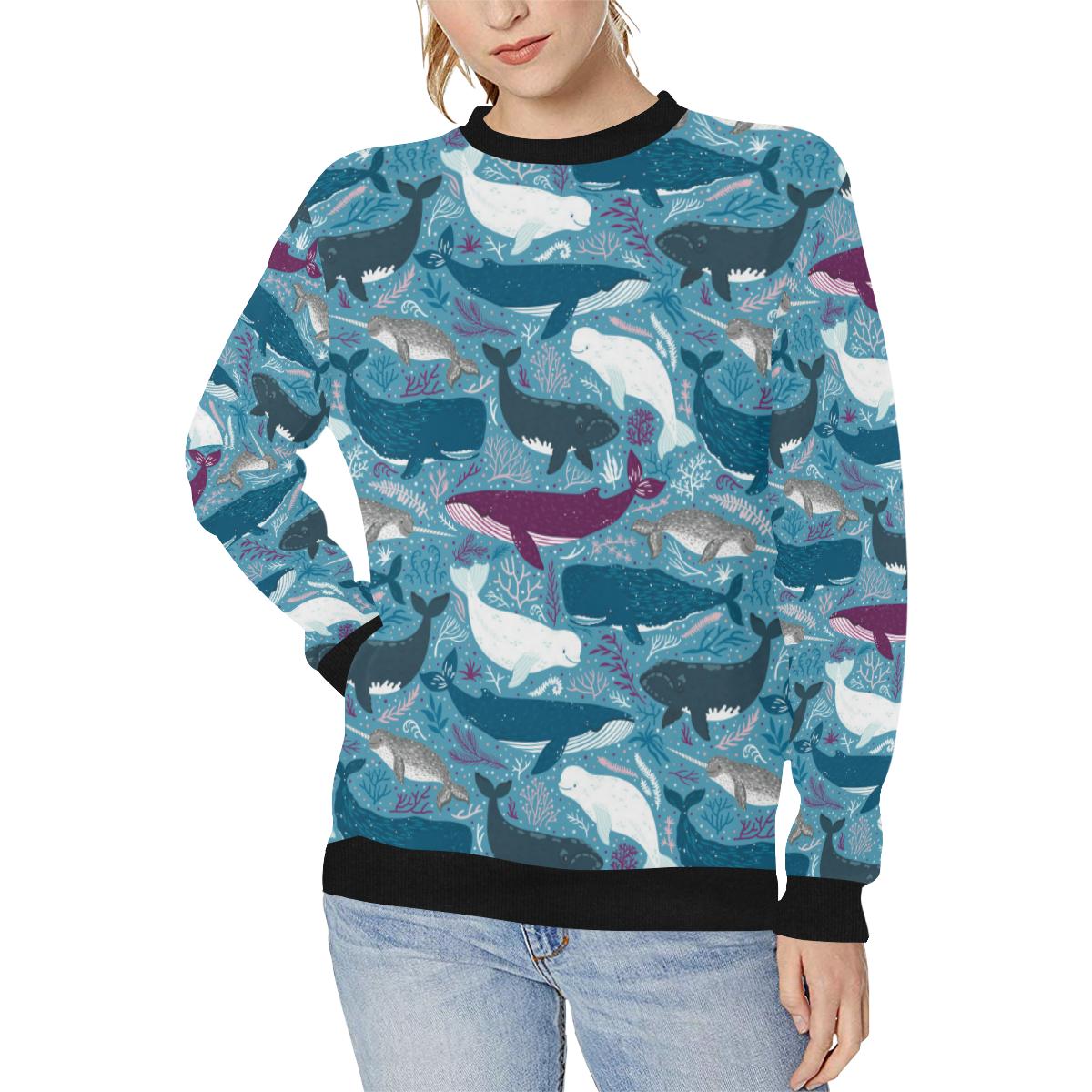 Whale design pattern Women’s Crew Neck Sweatshirt