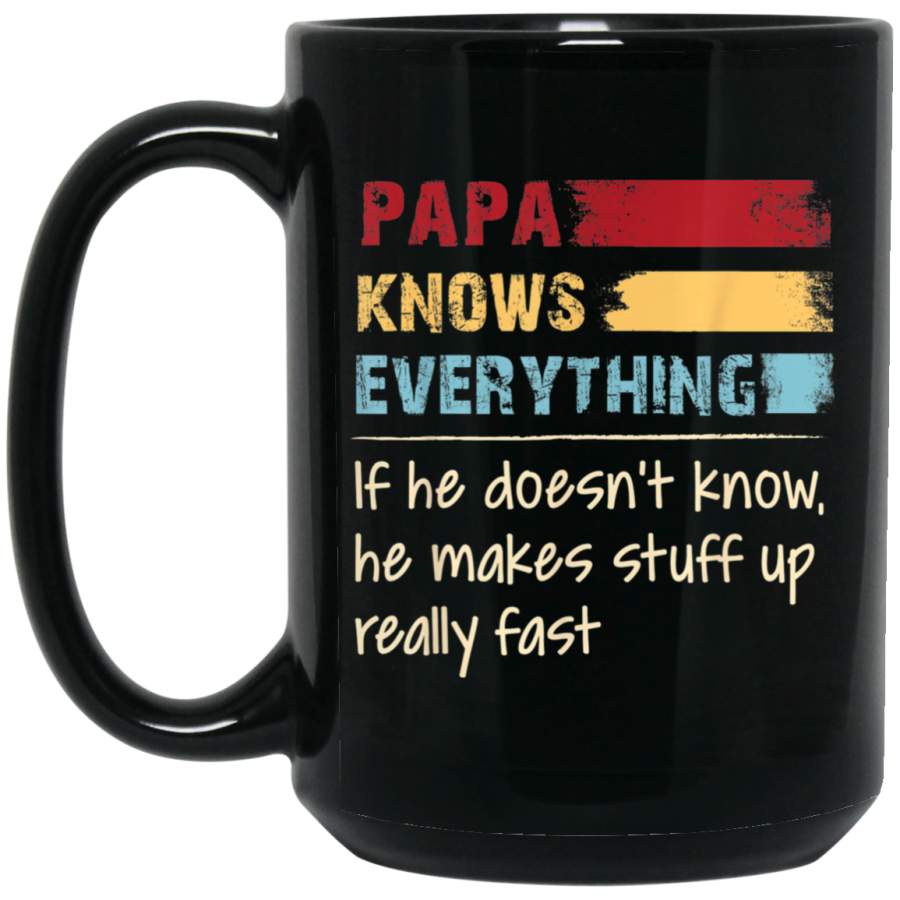 Papa Knows Everything Vintage Grandpa Gifts 15 oz Black Mug