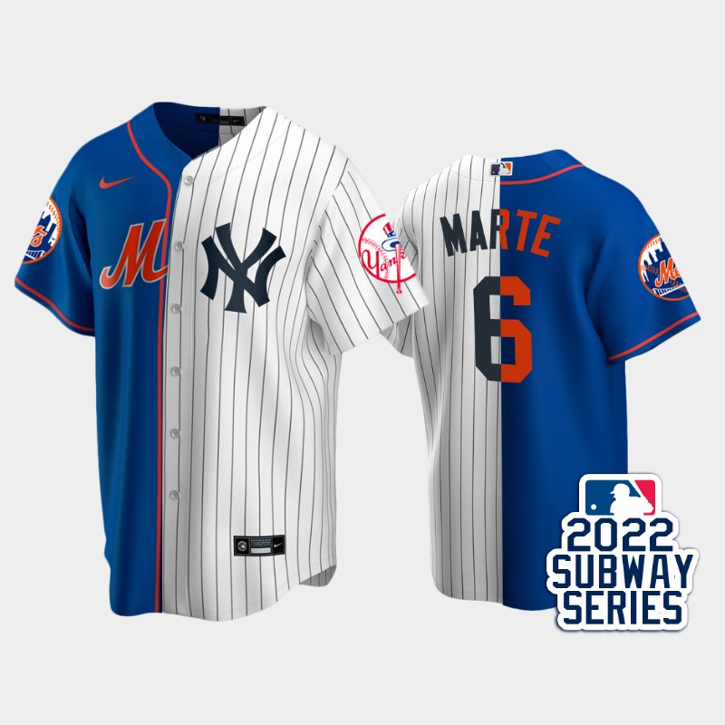 2022-23 Subway Series New York Mets 6 Starling Marte Split Royal White Jersey