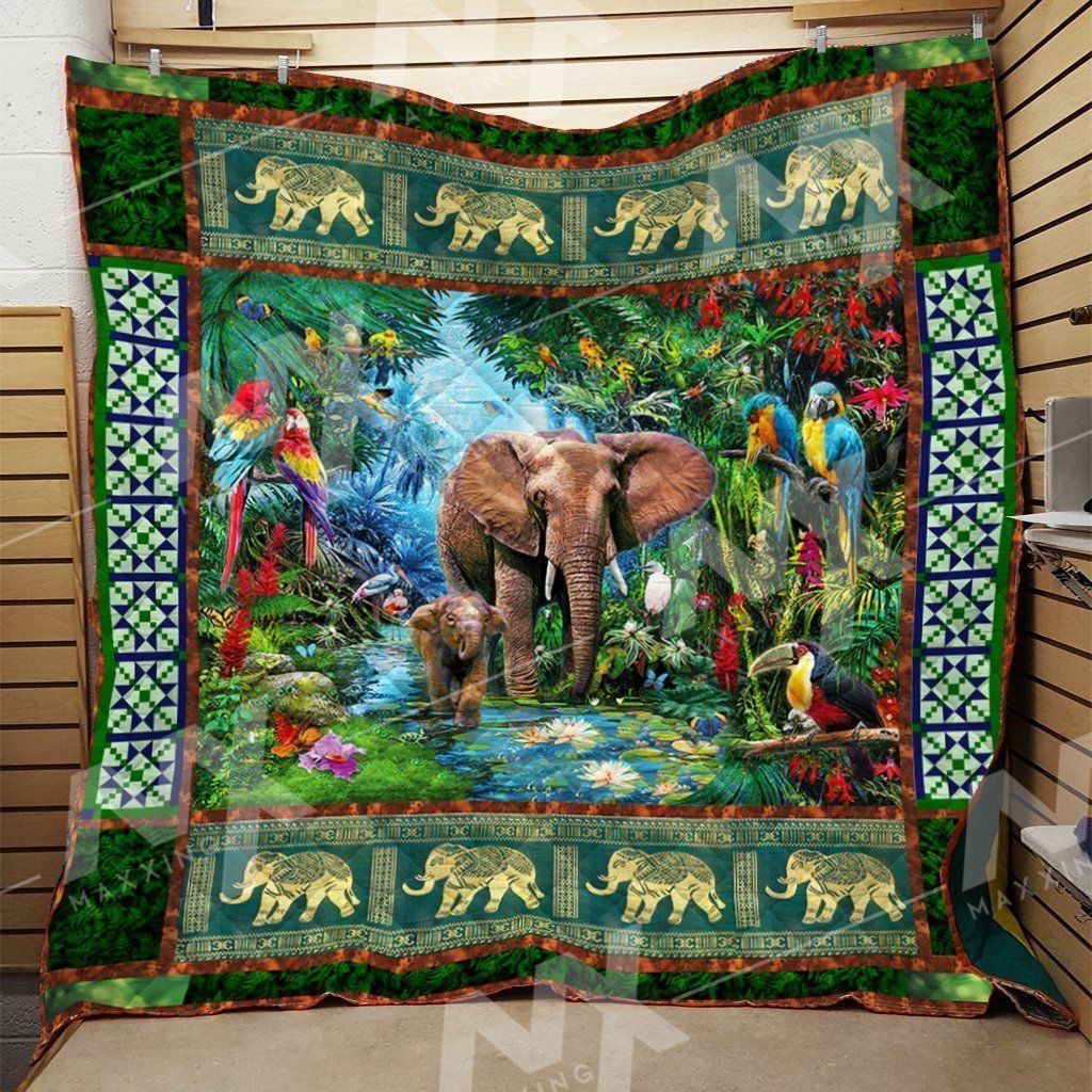 Animal  Elephant Family  Birds In The Forest  Quilt Blanket