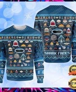 Shark Faces Ugly Christmas Sweater, All Over Print Sweatshirt