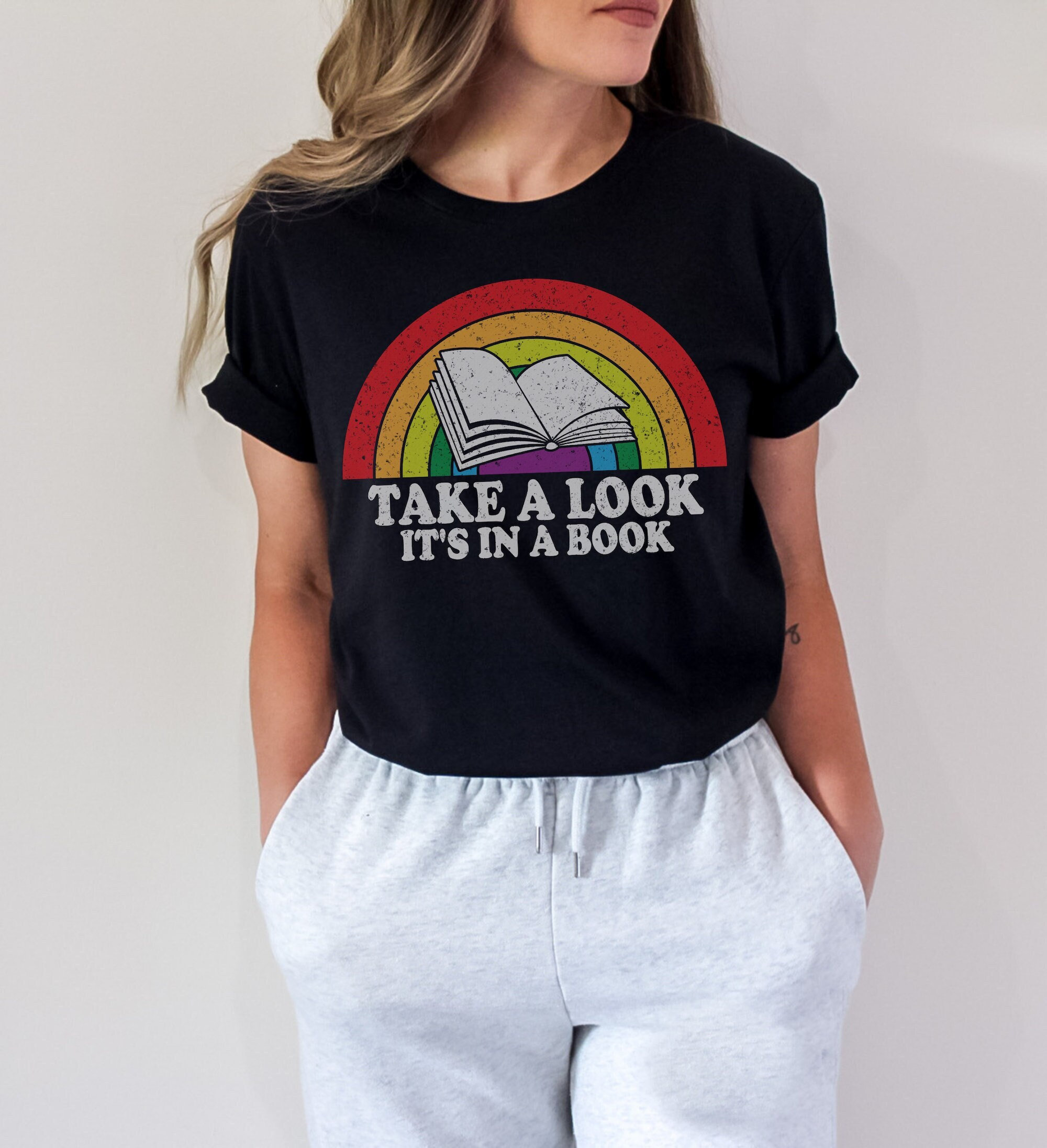 Take A Look It’s In A Book Vintage Vibe Rainbow Graphic Tee