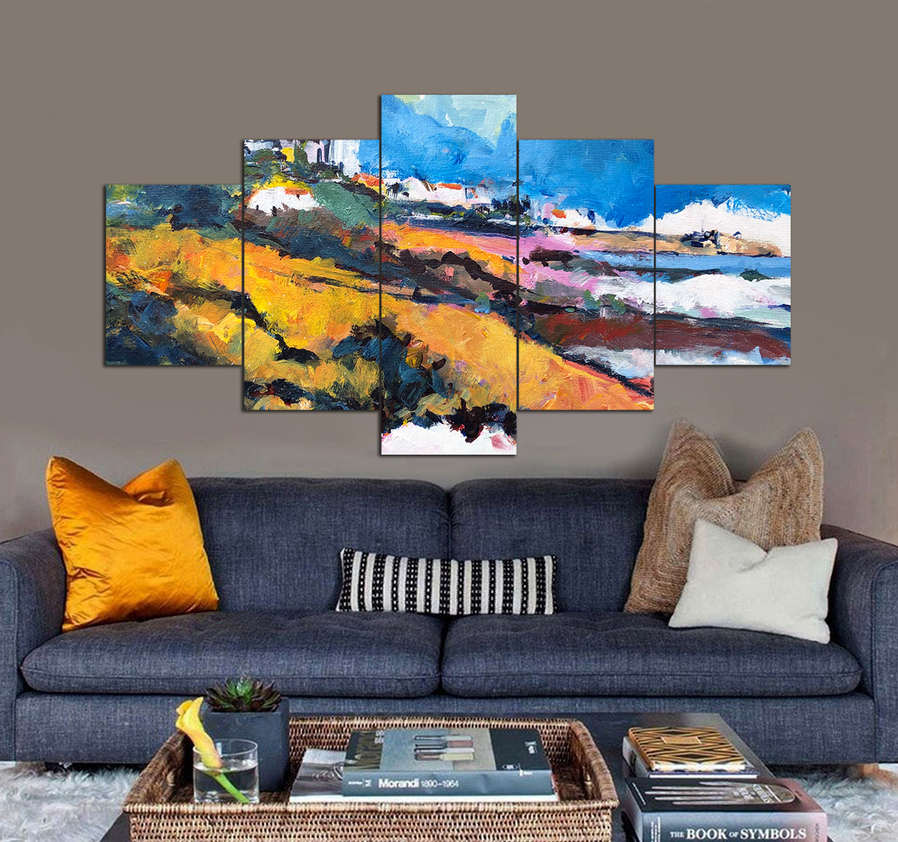 California Gold Coast Painting 3D 5 piece canvas art