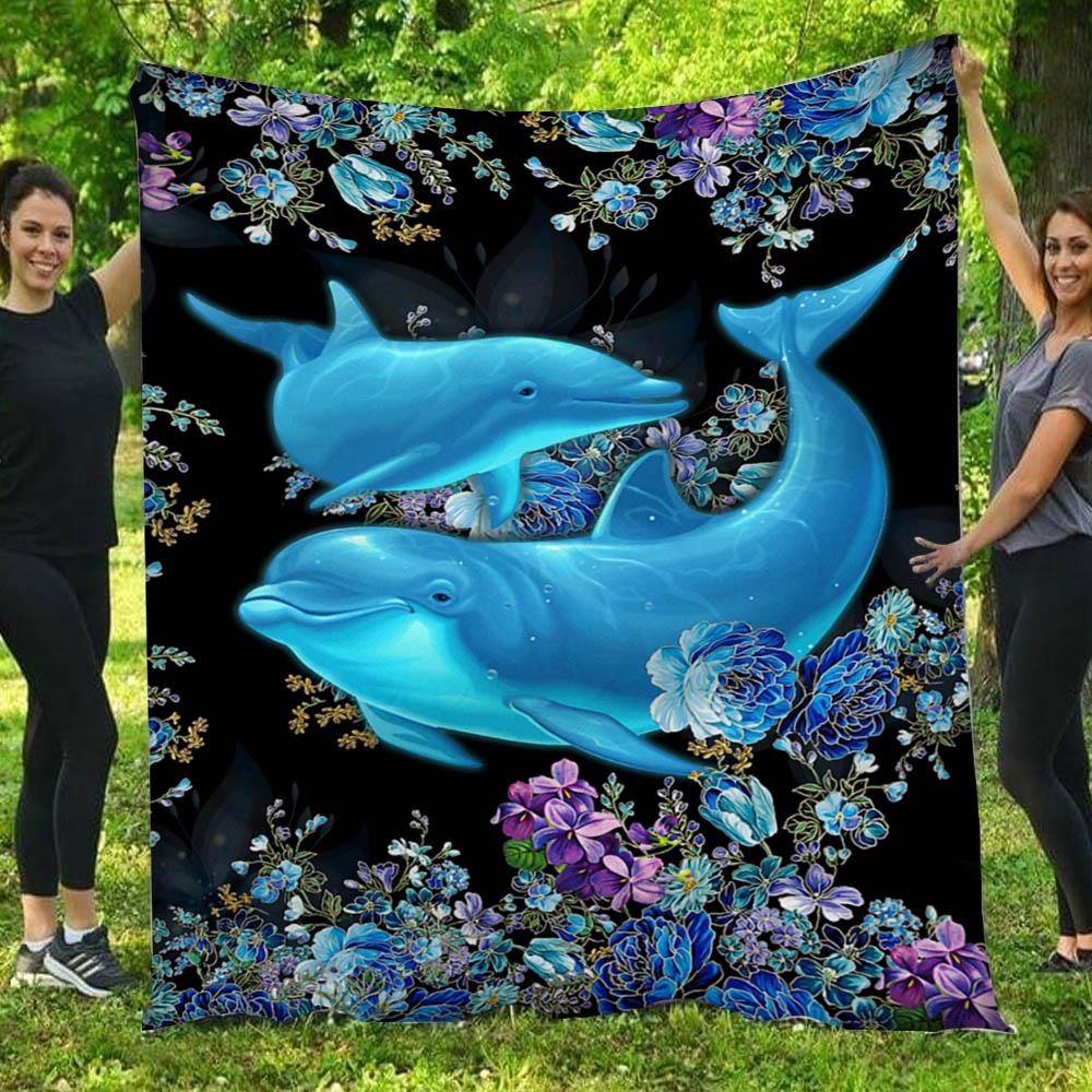 Dolphins Sea Flowers  Gift – Fleece Blanket