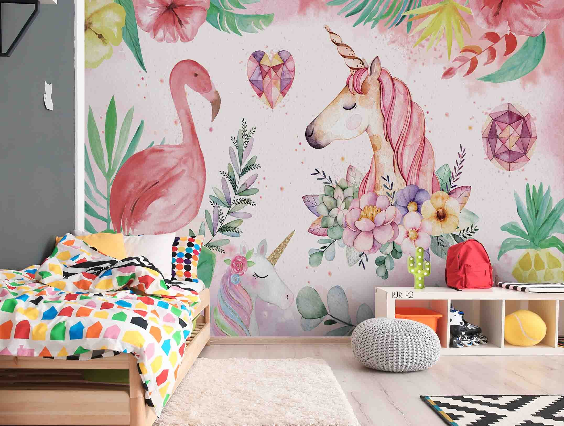 3D Cartoon Unicorn Fruit Animals Mural Wallpaper Wj 1394