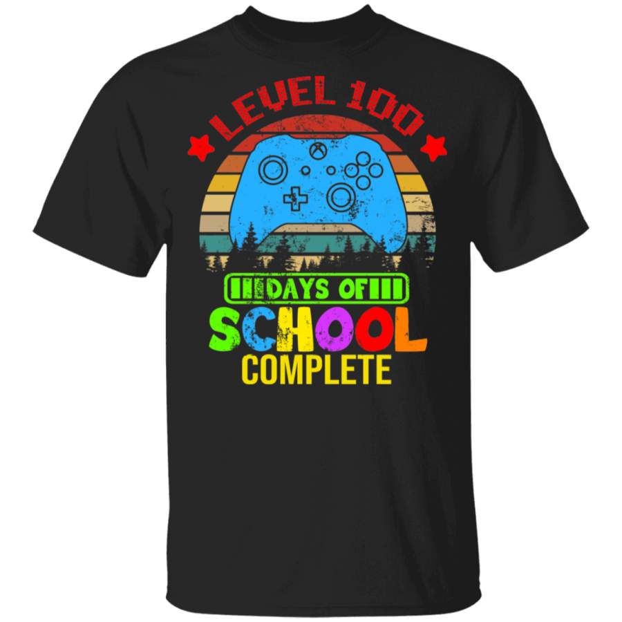 Vintage Retro Level 100 Days Of School Complete Gamer Game Controller Lover Kids Preschool Elementary Students Gifts Youth T-Shirt