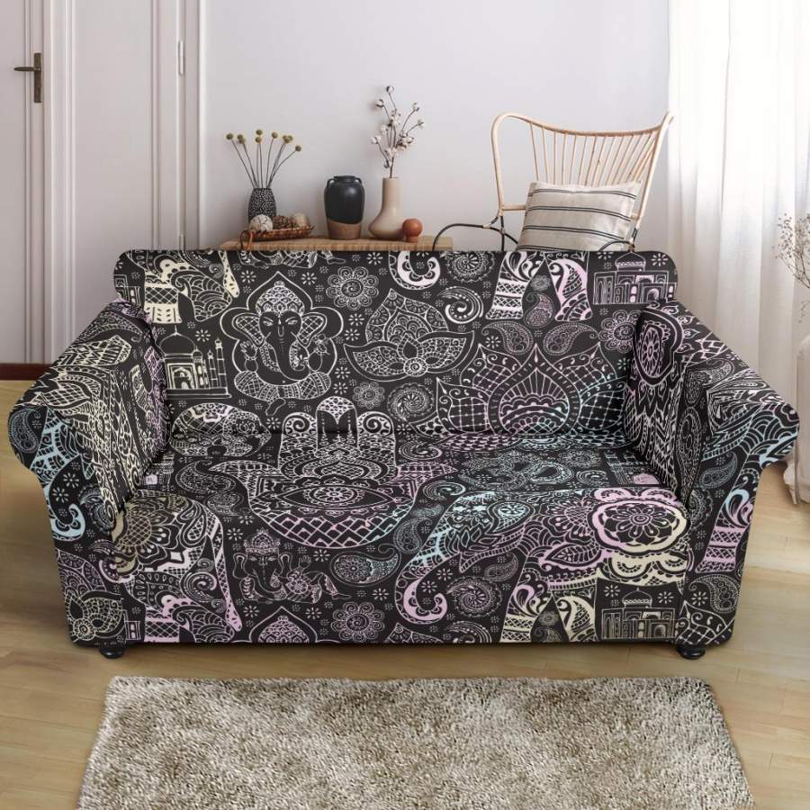 Hamsa Elephant Mandala Print Loveseat Cover