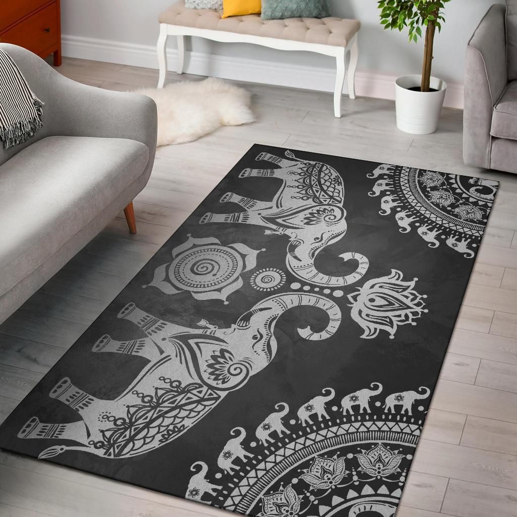 Grey Mandala Elephant Area Rug Chrismas Gift