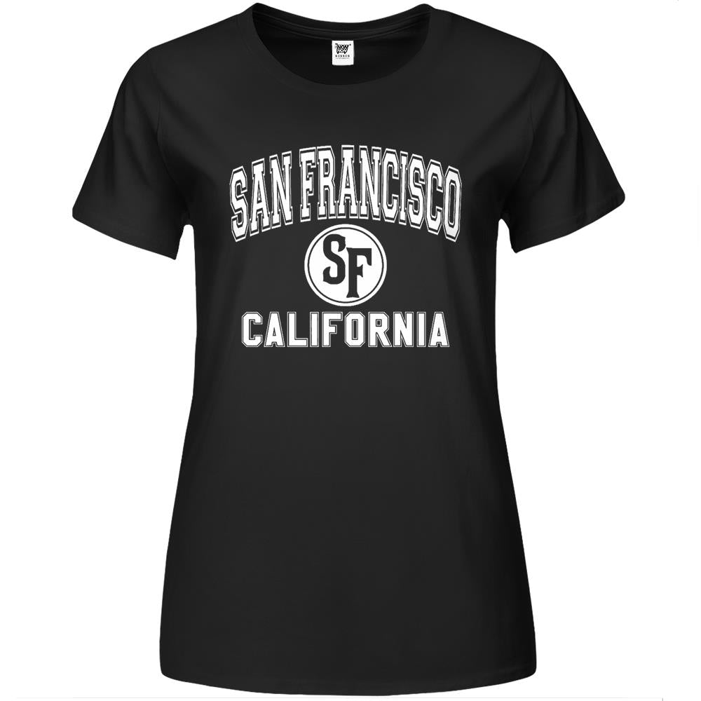 San Francisco Sf Varsity Style Pink With White Print Premium Womens T Shirts