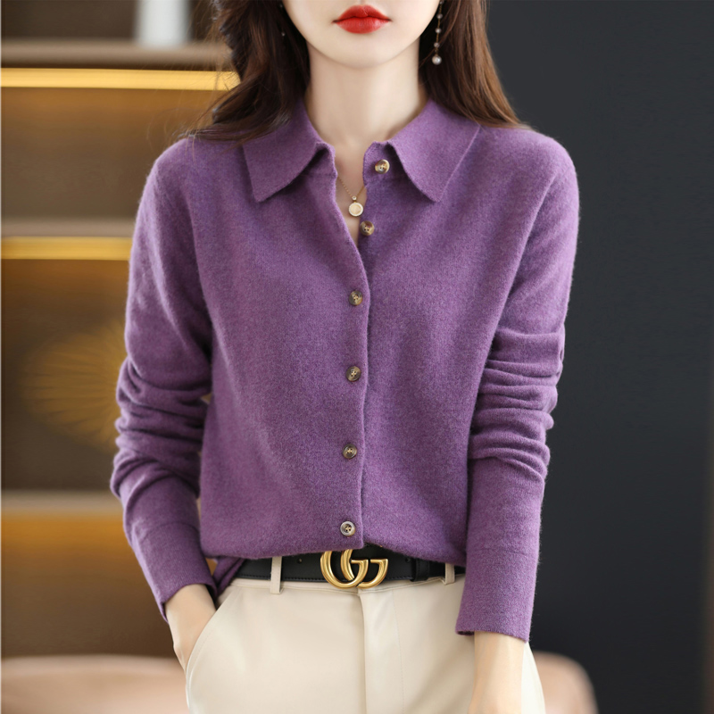 Women’s Wool Knit Cardigan Loose Delicate PoLo Neck Sweater Jacket Solid Color Button Shirt Fashion Casual French Chic Design alx