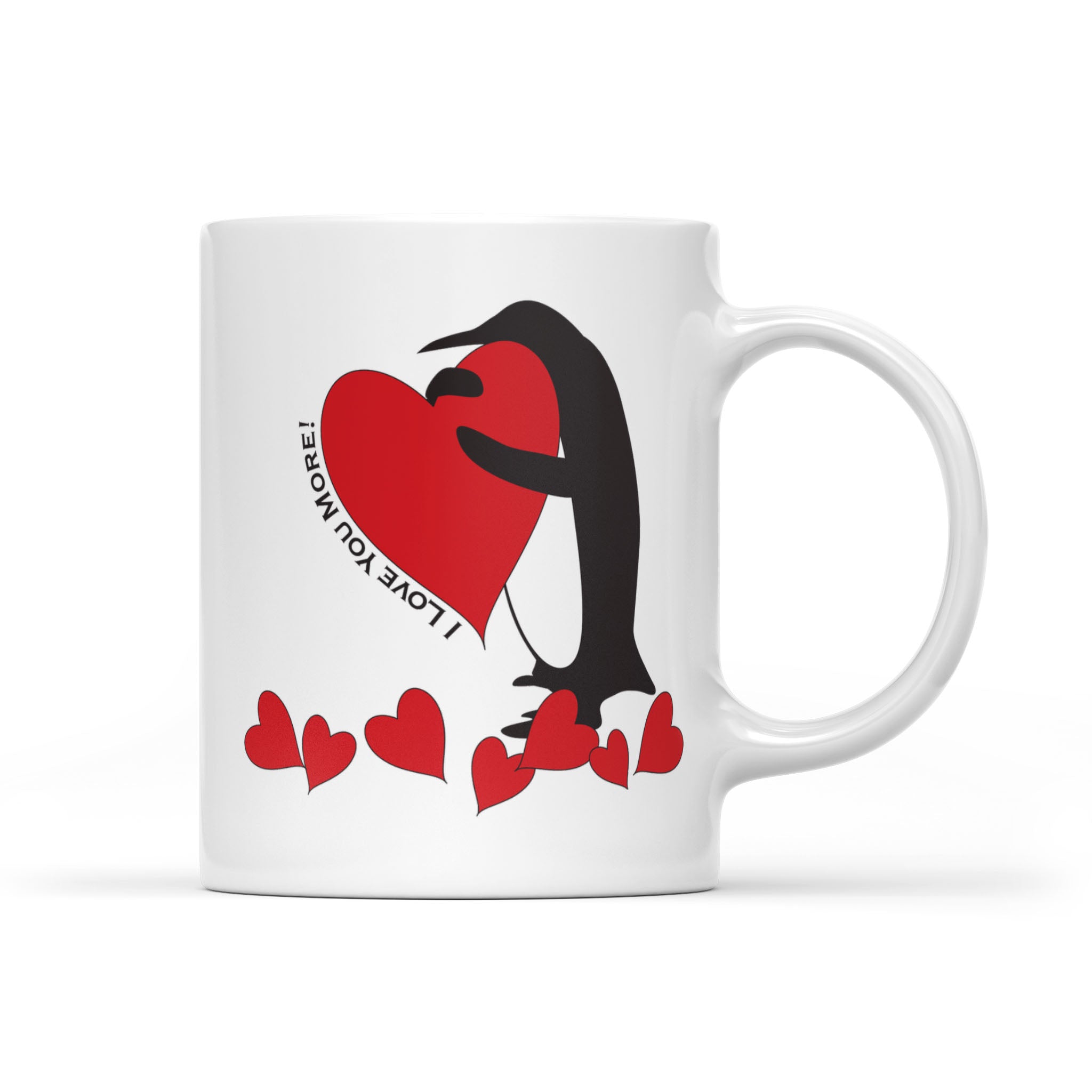 I Love You More Cute Penguin And Red Hearts – White Mug