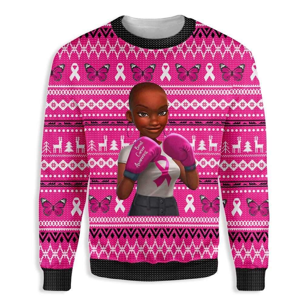 Black Girl Breast Cancer Awareness Ugly Christmas Sweater