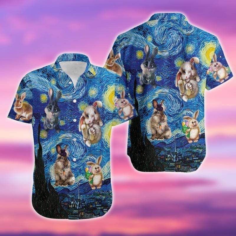 Cover Your Body With Amazing Van Gogh Bunny Starry Night Easter Day Unisex Hawaii Aloha Shirts Dh Ha91607