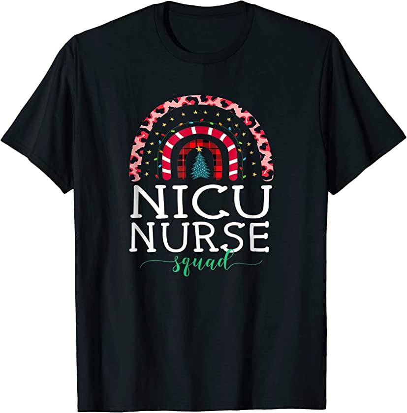 Boho Christmas Leopard Rainbow NICU Nurse Squad Nursing T-Shirt