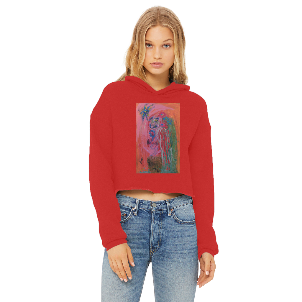 Cropped Raw Edge Cotton Hoodie Bird Of Paradise