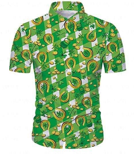 High Quality Amazing Shamrock And Gold Pattern Saint Patrick Green Hawaii Aloha Shirts Ha39483