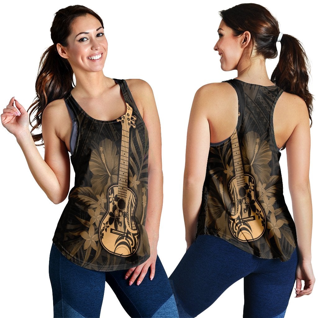 Hawaii Ukulele Flower Racerback Tank Gold Ah Ha44544