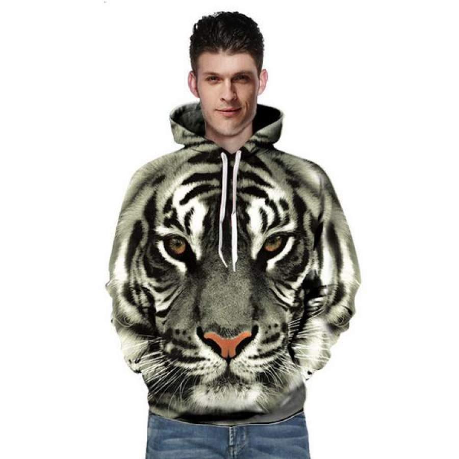 White Lion Hooded Sweatshirt All Over Print Roaring Animal Print Hoodie