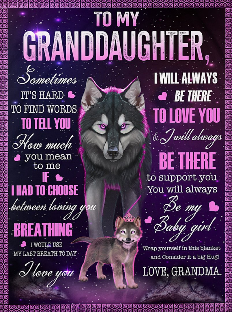 To My Granddaughter Fleece Blanket, Personalized Birthday Gift For Granddaughter From Grandma Blanket, Wolves Pink Blanket