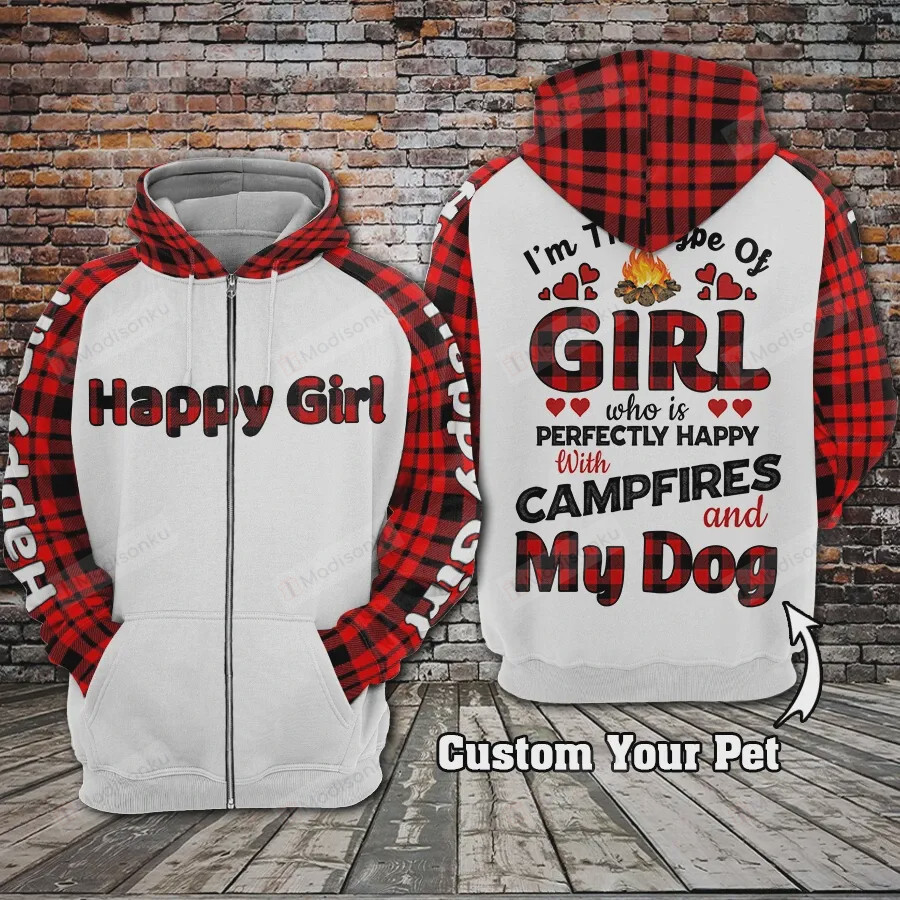 Happy Girl With Campfires And My Dog 3D All Over Print Hoodie, Zip-Up Hoodie