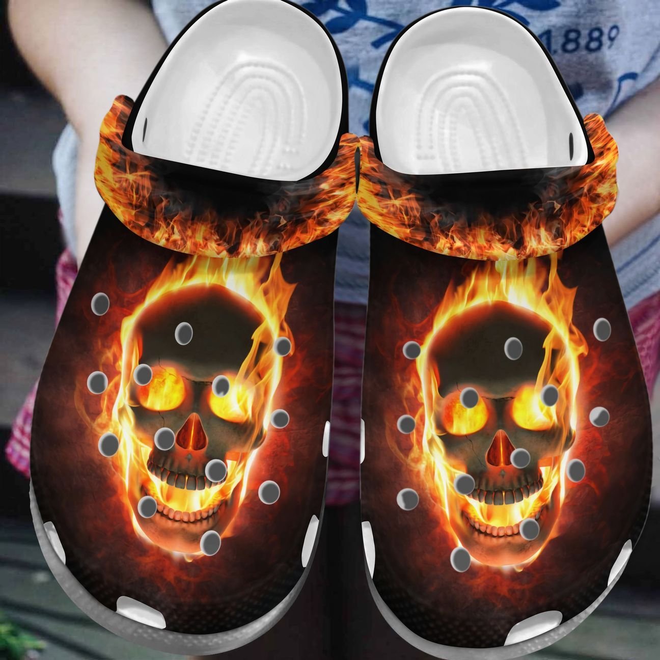 Skull Personalized Clog, Custom Name, Text, Color, Number Fashion Style For Women, Men, Kid, Print 3D Skull In Flame