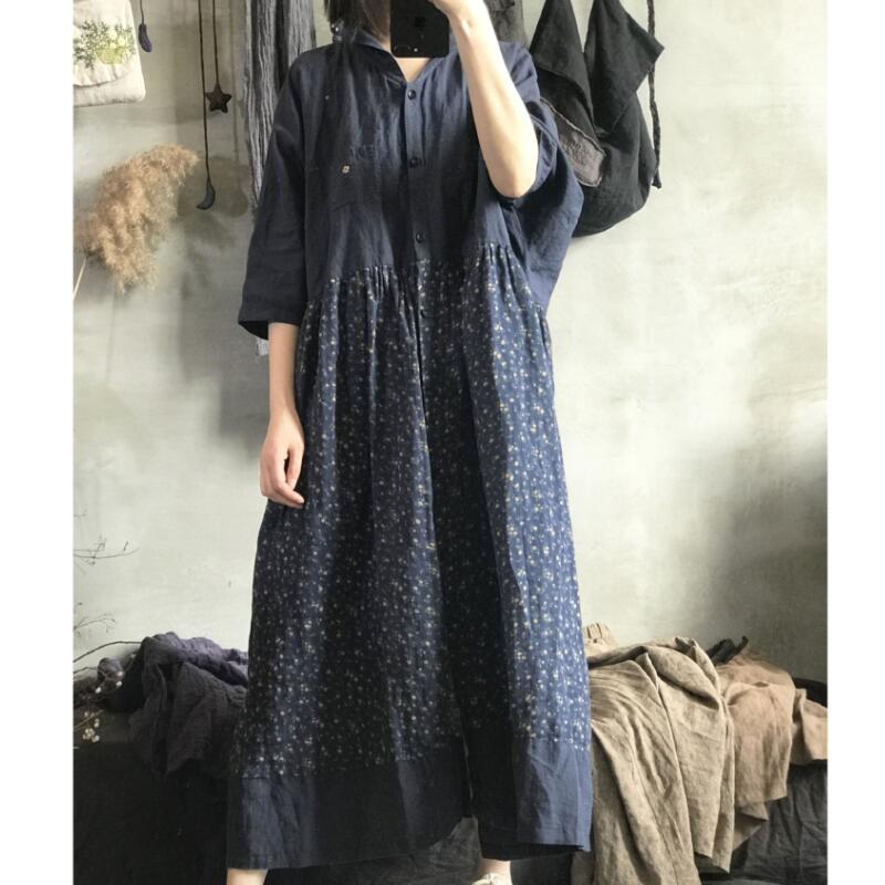 2021 Summer Women Dress Print Floral V neck Cardigan Half Sleeve Vintage Big Size Vintage Fashion Women Robe YoYiKamomo alx