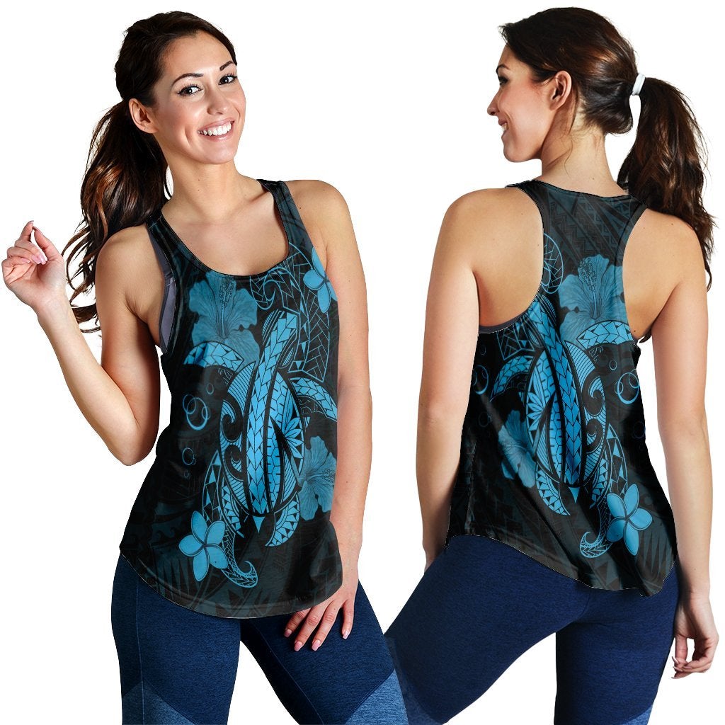 Hawaiian Turtle Flower Polynesian Racerback Tank Turquoise Ha27252