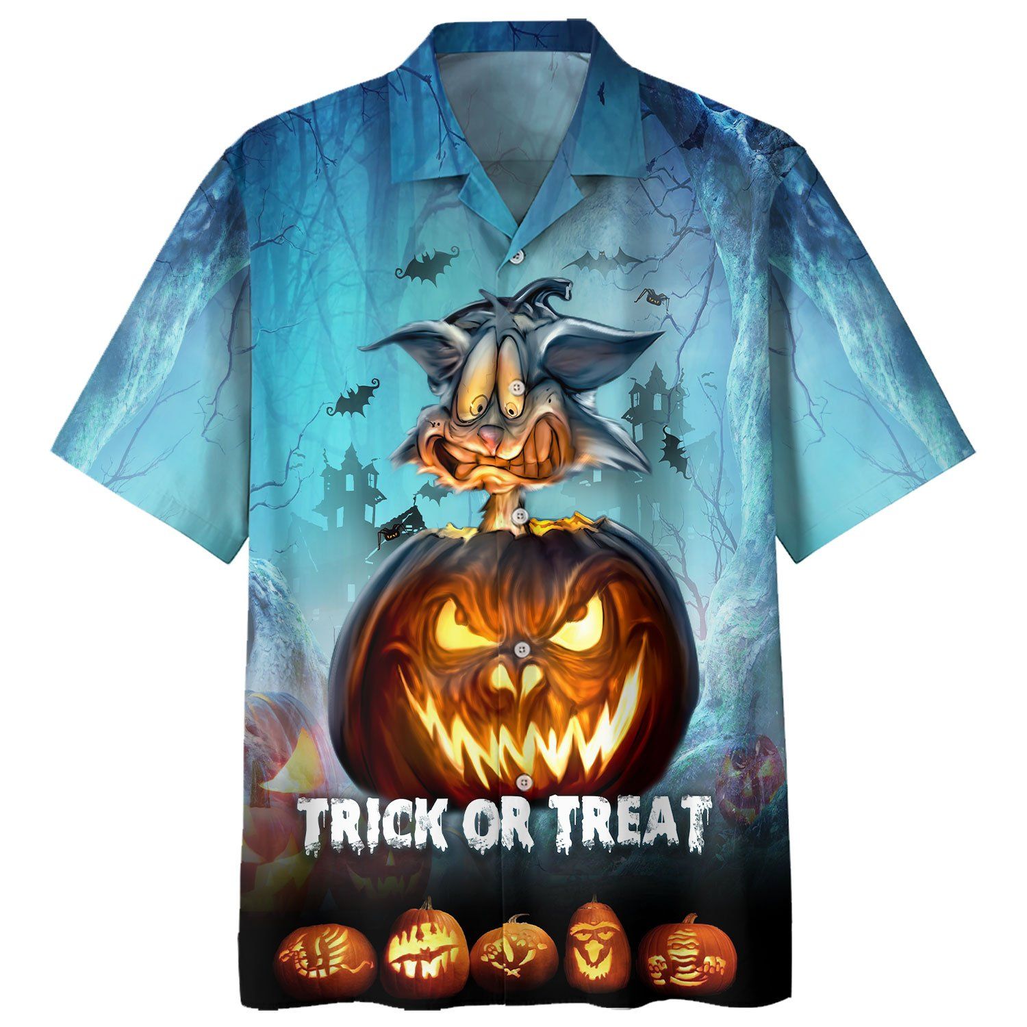 Rabbit Trick Or Treat Hallloween  For Man And Woman Print Short Sleeve Hawaiian Shirt Y97