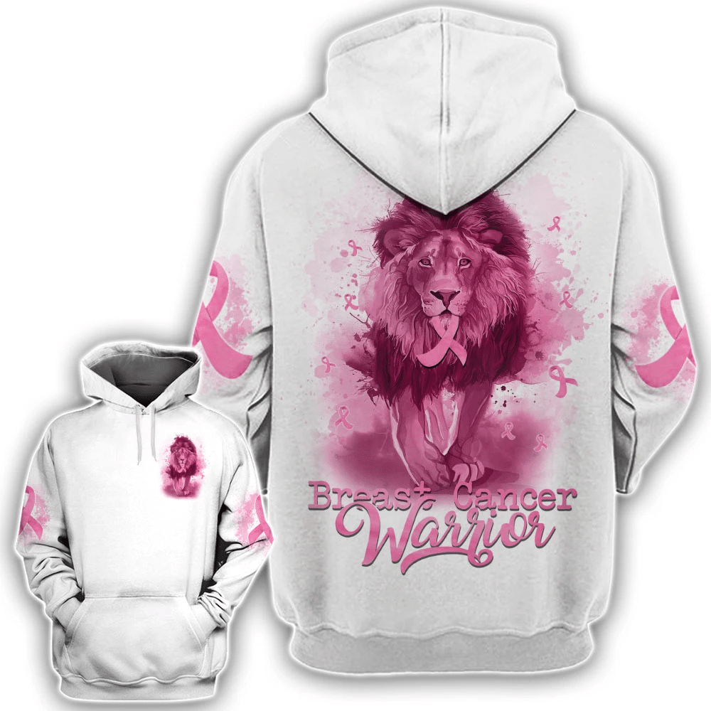 Warrior Lion 3D Tshirt – Breast Cancer Awareness Hoodie Long-Sleeve Gift For Birthday