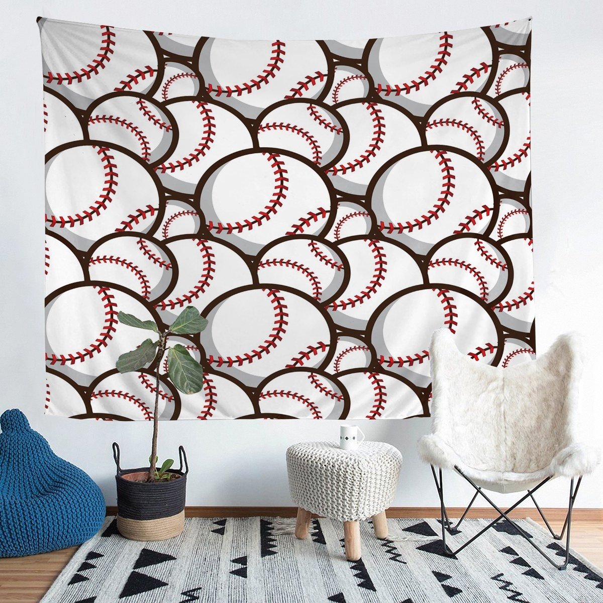 metsweet Baseball Tapestry for Kids Boys Children Sports Theme Wall Hanging 3D White Ball Pattern Wall Blanket Room Decor Baseball Games Wall Art Beach Throw Tapestry