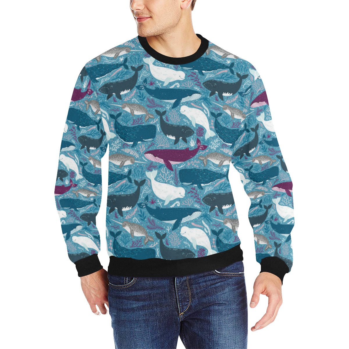 Whale design pattern Men’s Crew Neck Sweatshirt